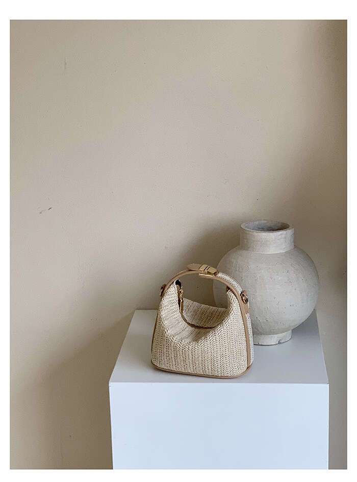 Handmade Beach Bag 2024 Korean Edition Summer New Straw Woven Fashion Handbag Women's Trendy Versatile Single Shoulder Diagonal Cross Bag Kq2