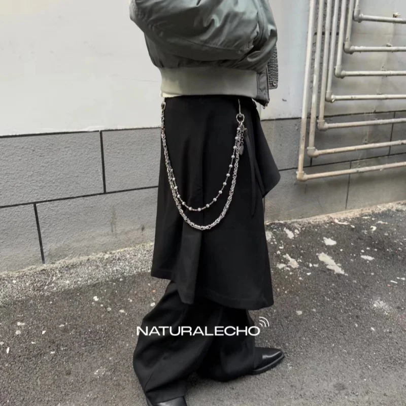 Retro Concise Bilayer Clamp Beads Biker Chain Sheepskin Sheath Hip Hop Punk Style Keychains For men y2k Pants Chain Accesories 250414