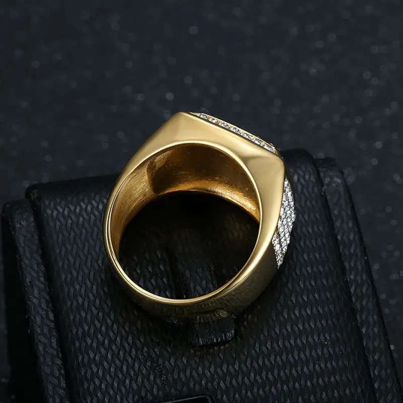 Hip Hop Bling Iced Out Stainless Steel BOSS Finger Rings for Men Rapper Jewelry Gold Silver Color Drop 250414
