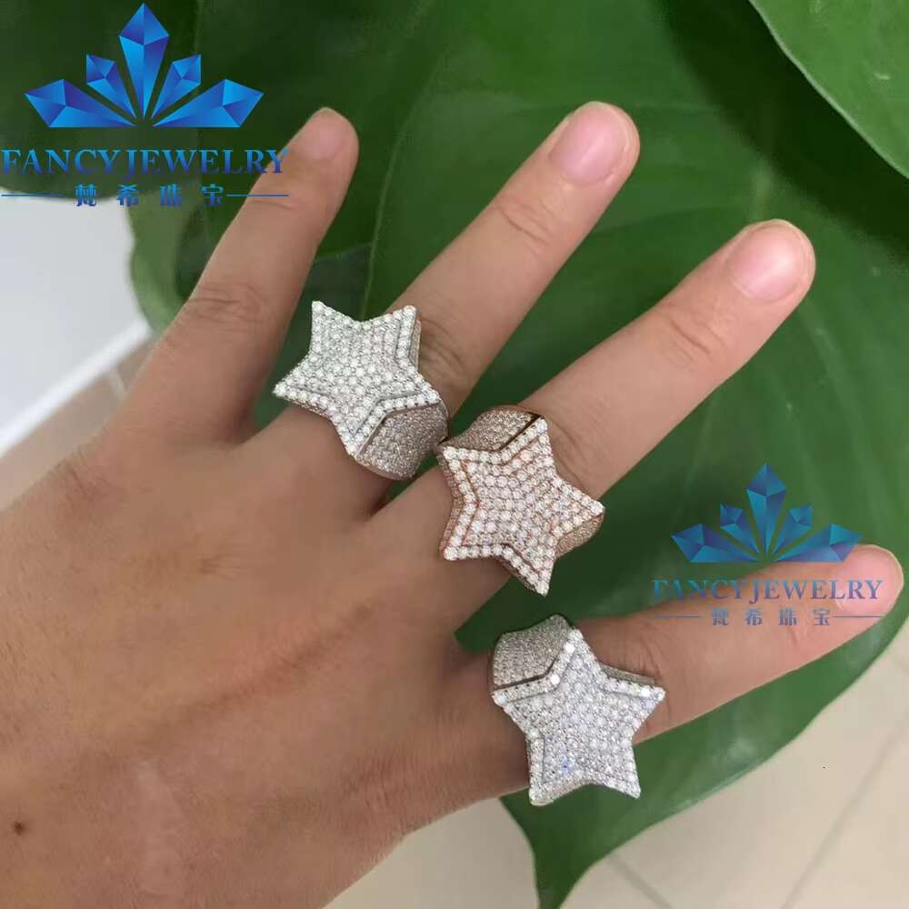 In Stock Hip Hop Men Ring Iced Out Small Size Diamond 925S White and Yellow Color Hollow Back Cuban Ring Moissanite