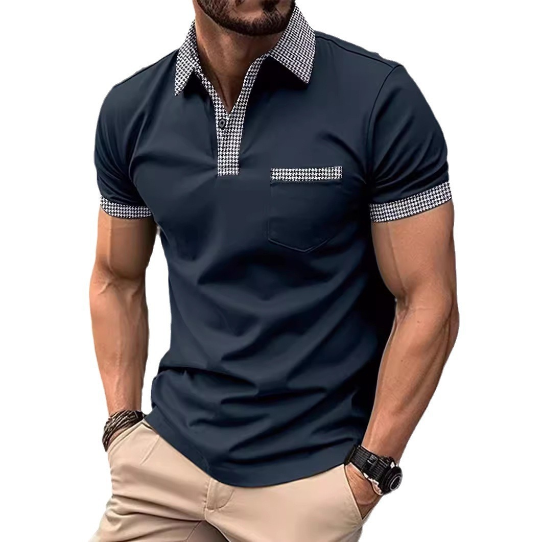 Ins Summer New Mens Polo Shirt Checkered Mens Sports Polo Shirt