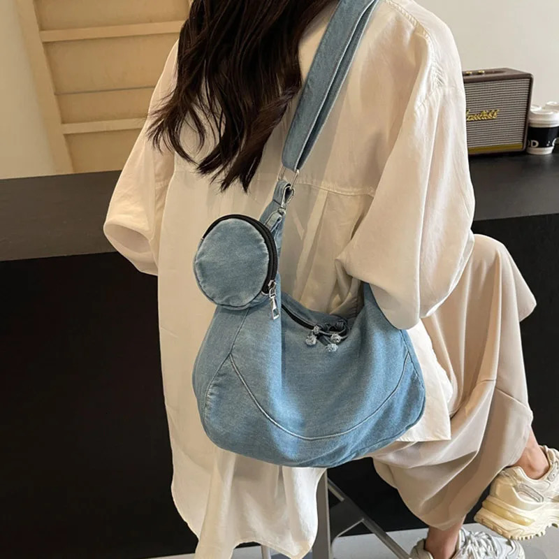 Womens Retro Cowboy Cloth Bag Casual Communicating Shoulder Bag Large Capacity Cross Bag Adjustable Shoulder Strap 250410