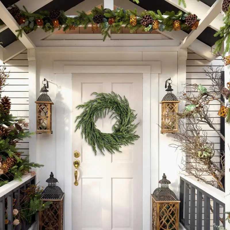 Christmas Artificial Pine Wreath Greenery Norfolk Garland Faux Green Pine Picks Wreath for Front Door Outside Hanging ornamentsM251115