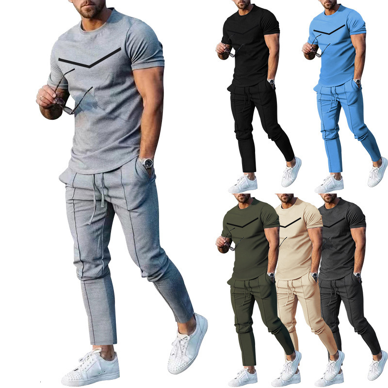 2025 autumn new casual round neck printed two-piece set sports suit men's