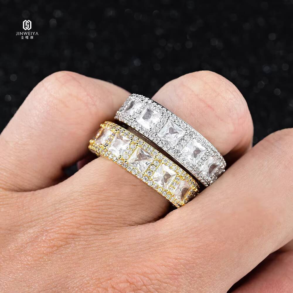 D Color VVS1 Moissanite Diamond Eternity Ring 925 Silver Asscher Cut Gemstone Engagement Wedding Ring