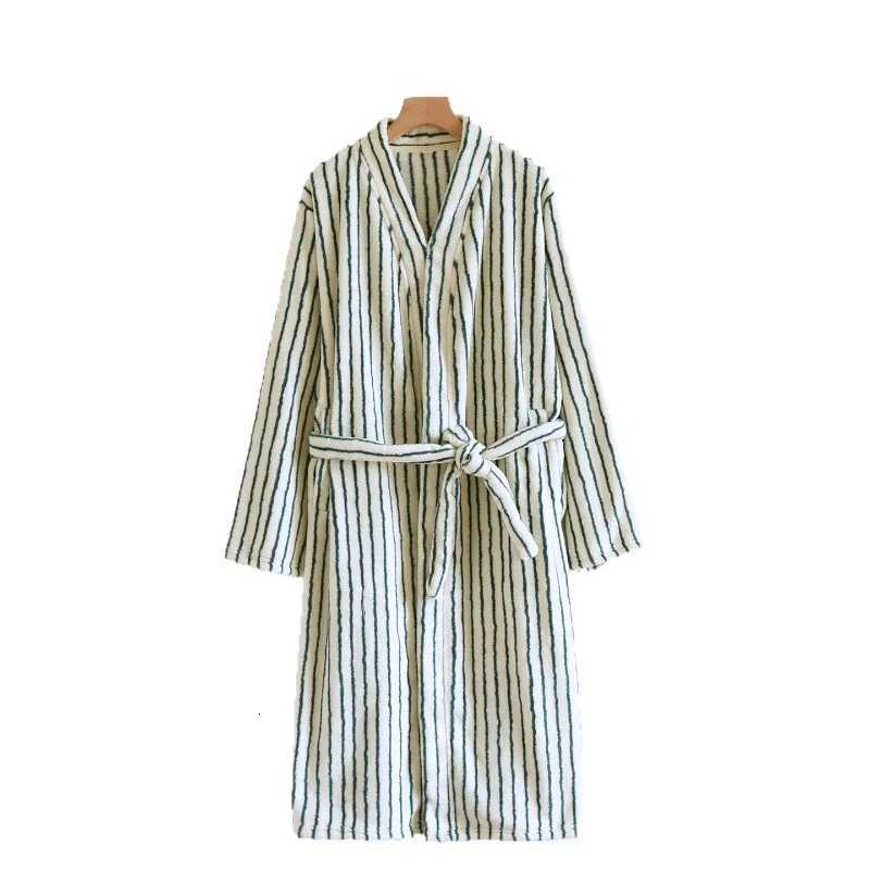 Striped Robe for Women Sleepwear Winter Nightdress Night Wears Warm Fleece Pajama One Piece Nightgown Pocket Sleeping Homewear C251115