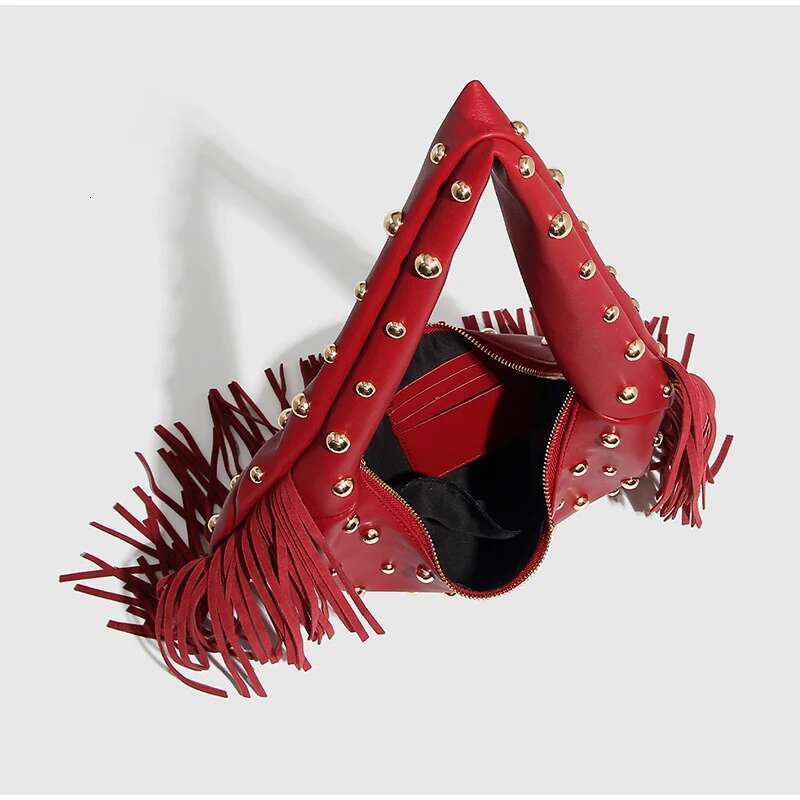 Brand Design Tassel Rivet Handbag Retro Shoulder High Quality Pu Leather Messenger Bag Ladies Large Capacity Armpit Bag