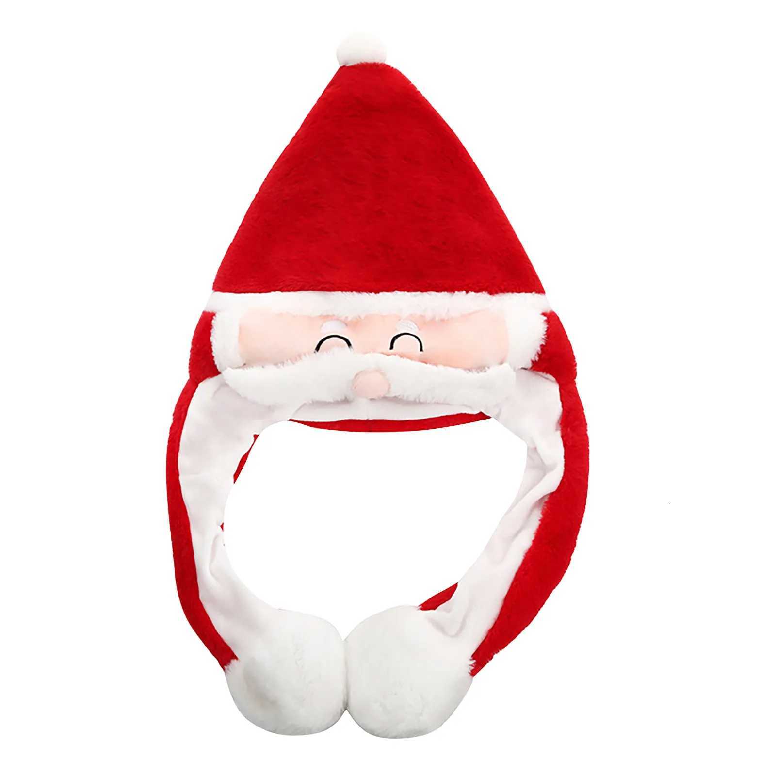 Moving Christmas Reindeer Ears Hat Hand Pinching Ear To Move Santa Claus Beard Cap Funny Gift For Women Kids Plush Y251115