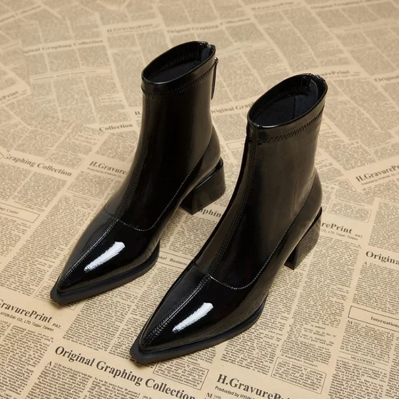 Women Ankle High Heels Chelsea Boots Pointed Toe Shoes er Pumps Winter 2024 Shoes Women Motorcycle Boots 250407