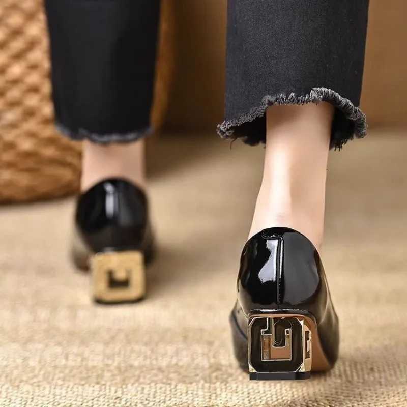 Designer Wen Shoes Pumps High H Shoes Wan Spring Summer Shoes for Wen French Patent Leather Metal Pointed Single Shoe Y251115