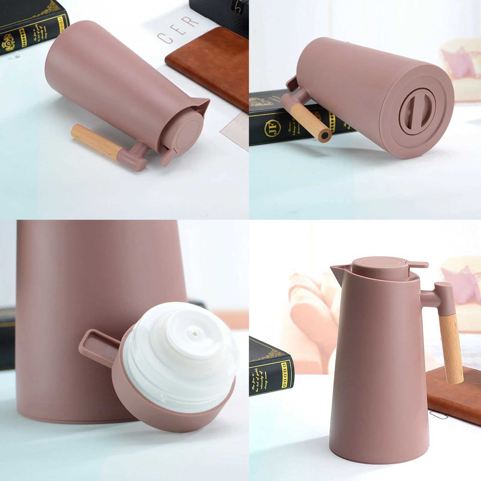 1L Thermal Coffee Carafe Double Walled Vacuum Coffee Pot Thermos Pot With Wood Handle Kettle Insulated Carafe Keeping Hot Cold Y251114