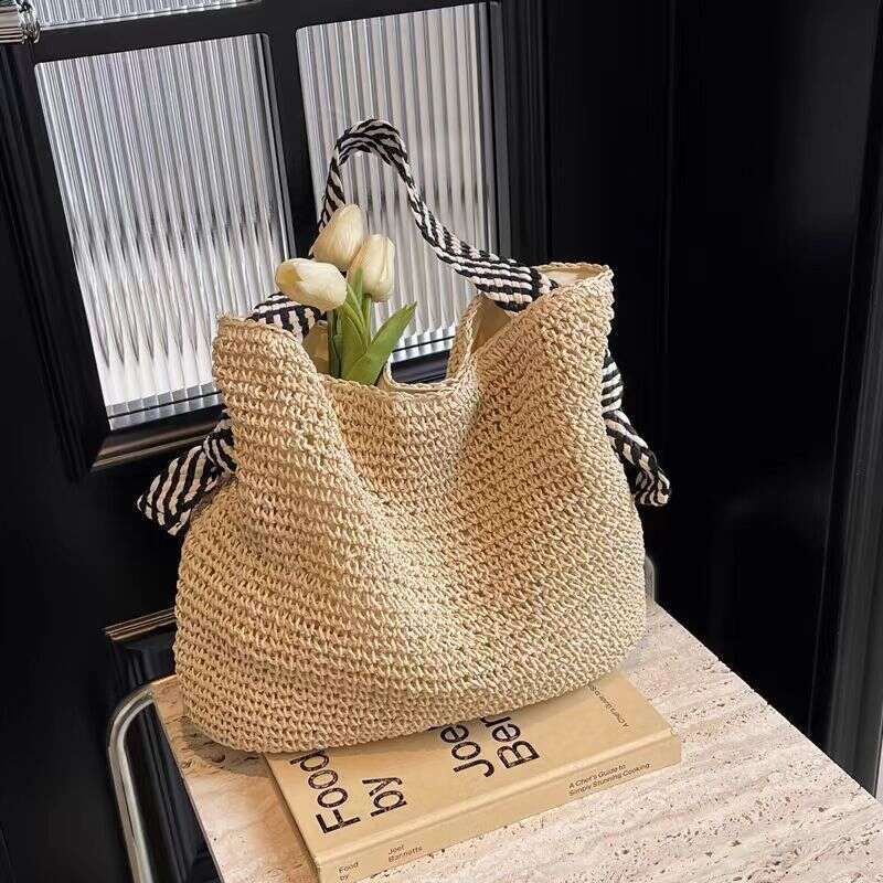 Handmade Beach Bag Han Feng Ins Grass 2024 New Handmade Underarm Versatile Navy Blue With Handheld Woven Bag Kq2