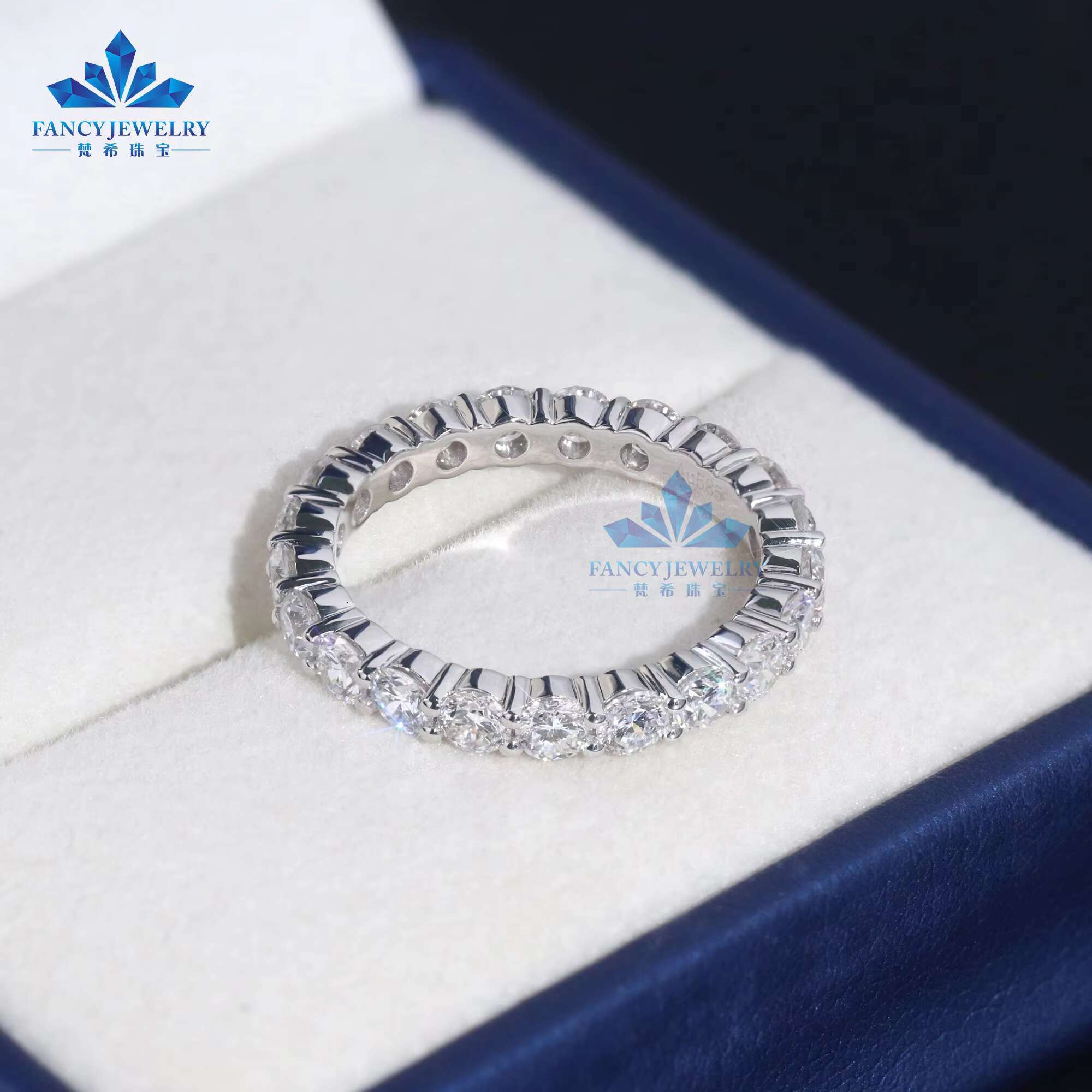 Fine Luxury Custom Jewelry Eternity Ring 3mm Round Moissanite Eternity Full Wedding Ring Band 14k Gold Rings for Women