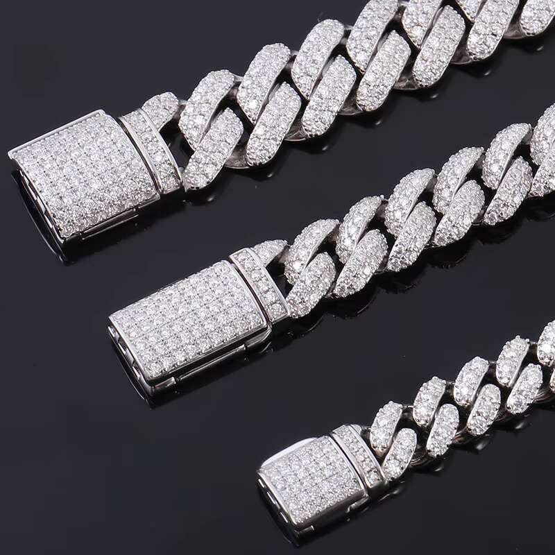 Hip hop 8mm 10mm 12mm platinum electroplated sier VVS silica Cuban chain necklace