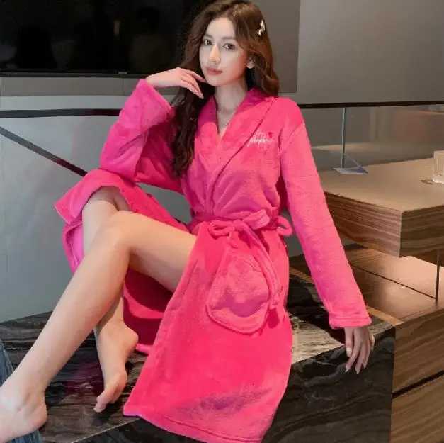 Women Winter Warm Flannel Kimono Robe Sleepwear Female Print Floral Nightdress Dressing Gown Lounge Wear Hotel Bathrobe C251115