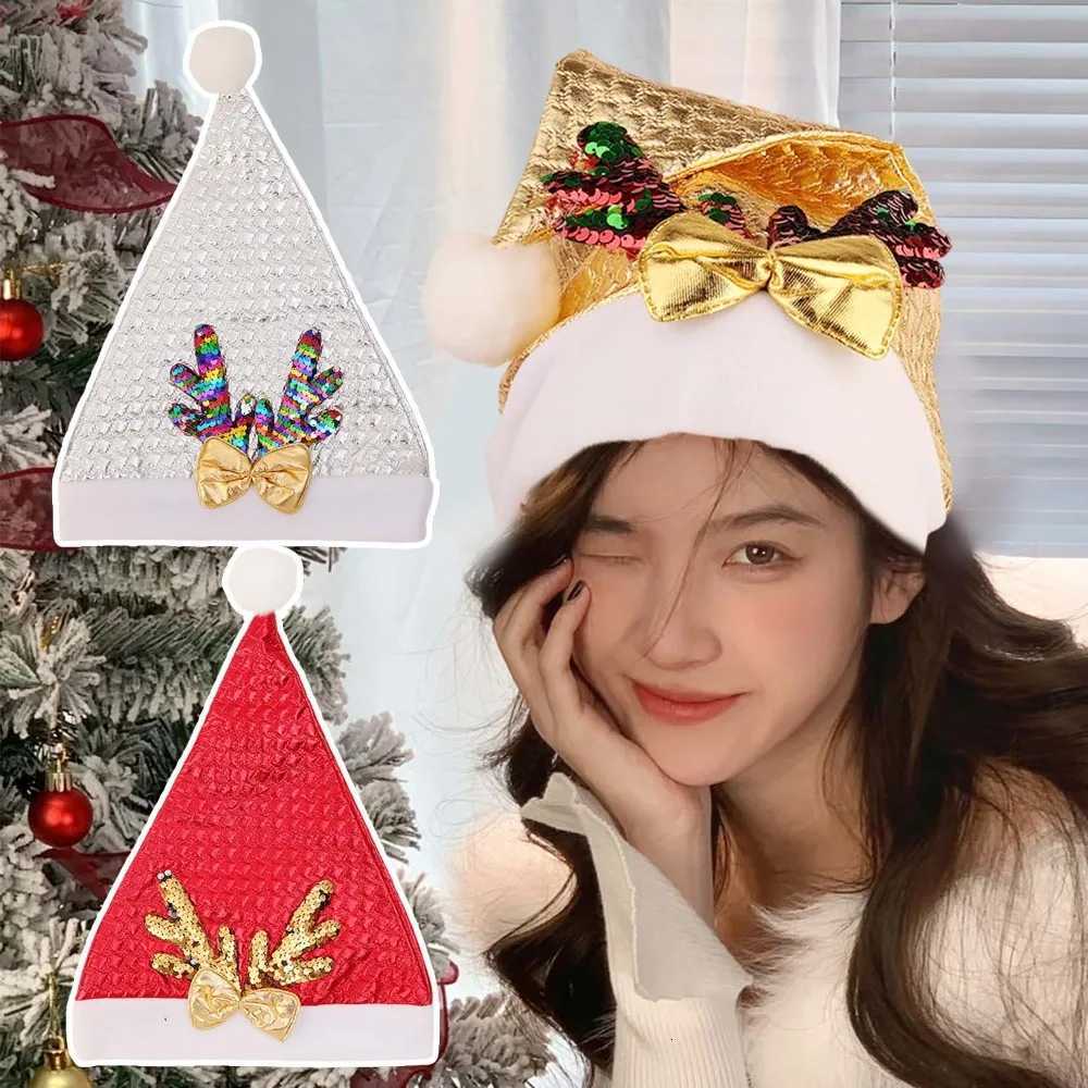 Christmas Hot Stamping Colored Star Hat Sparkling Deer Antler Bow Santa Claus Hats for Adult New Year Gift Christmas Party Decor Y251115