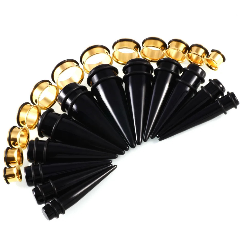 FHJEWE 24 pcs Gauge Kit Stainless Steel Flared Ear Stretching Kit Punk 10mm-20mm Plugs and Tapers Ear Expander Tunnel Gauges Set 250408