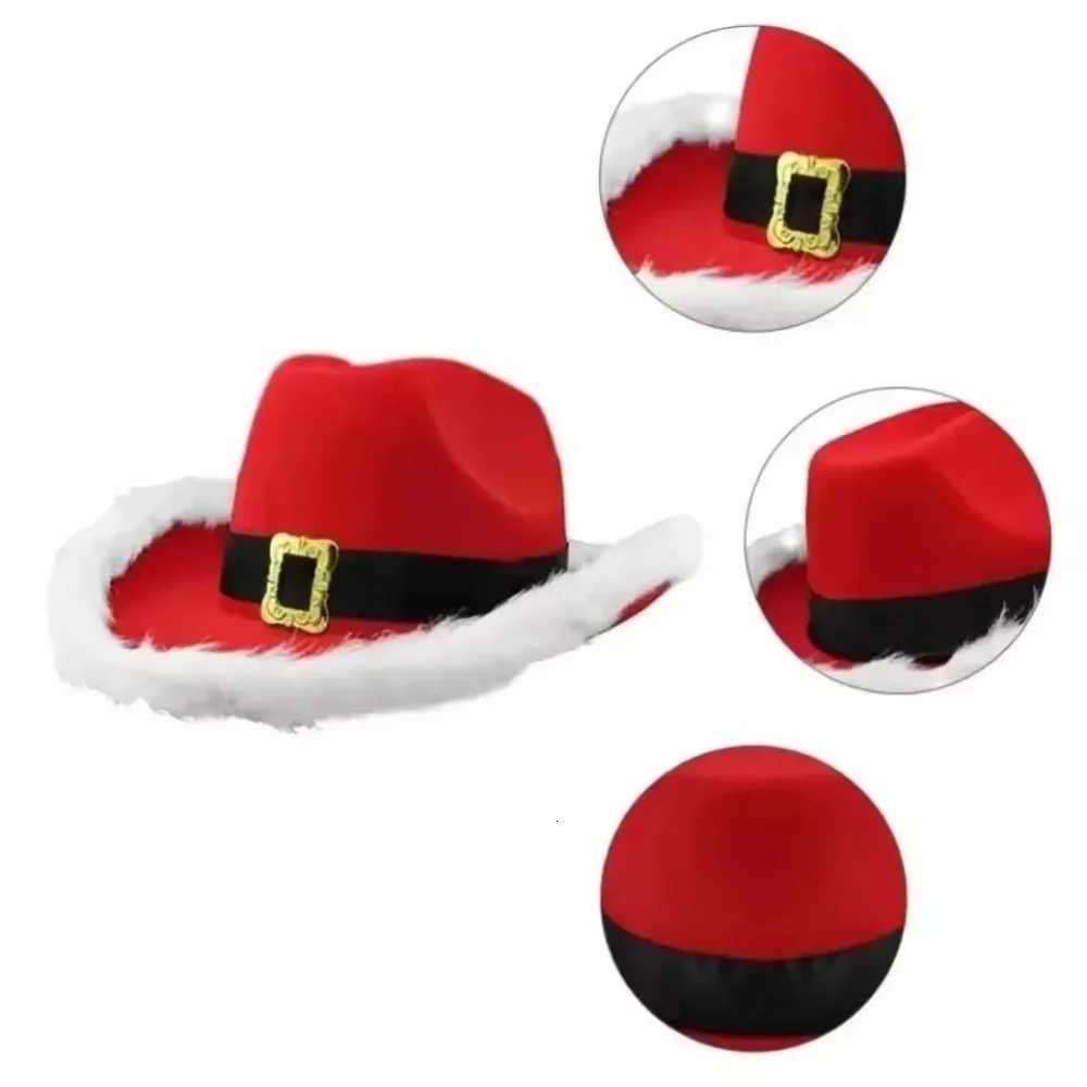 Fashion Santa Claus Party Christmas Luminous Cowboy Hat Western Red Felt Hats Wide Brim Cowgirl Hat Jazz Hat for Women Men Y251115