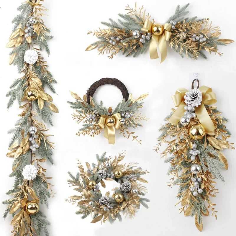 Outdoor Christmas Ornament Decor Artificial Christmas Wreath Branch Rattan Golden Garland Front Door Hanging Wall IndoorM251115