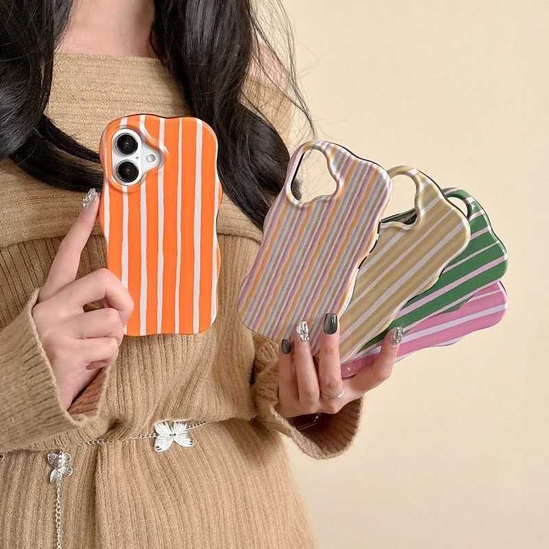 Fashion Glossy Double Color Stripes Case for iPhone 12 13 14 15 16 17 Pro Max 17 Air Color Collision Ultra Thin Shockproof Cover J251202