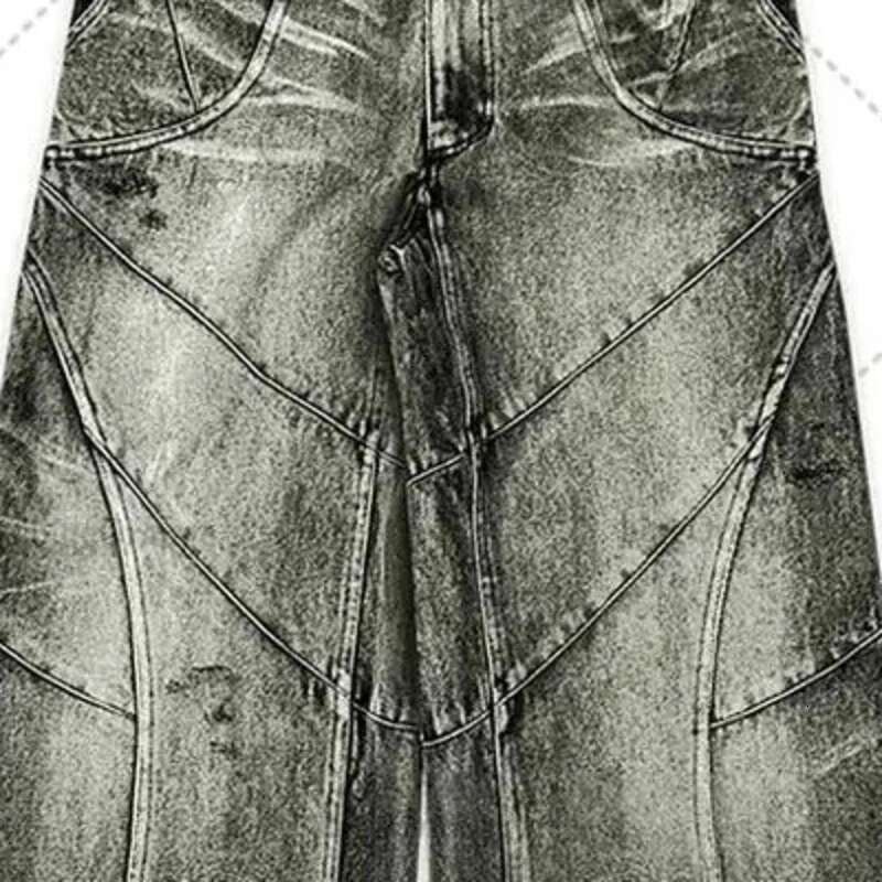 Spliced Design Washed Jeans Men's Streetwear Fashion Straight Leg Denim Pants Hip Hop Trendy Trousers Spring 28W4634