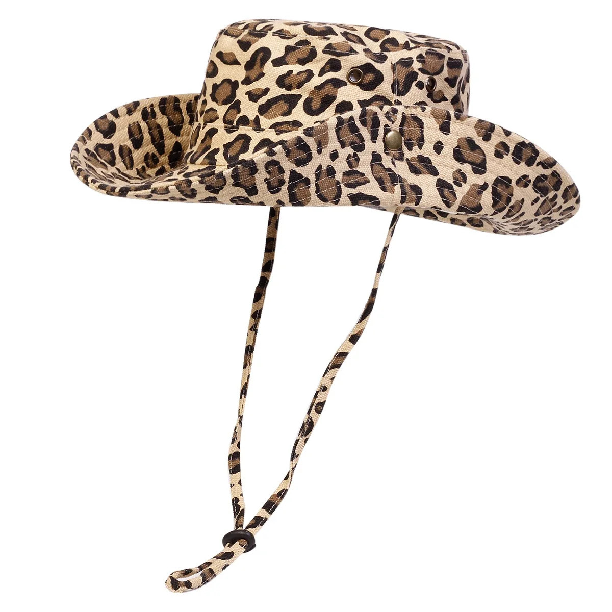 Mens leopard print conical bucket hat fishermans hat outdoor casual hat mens sun protection hat adventure hat 250409