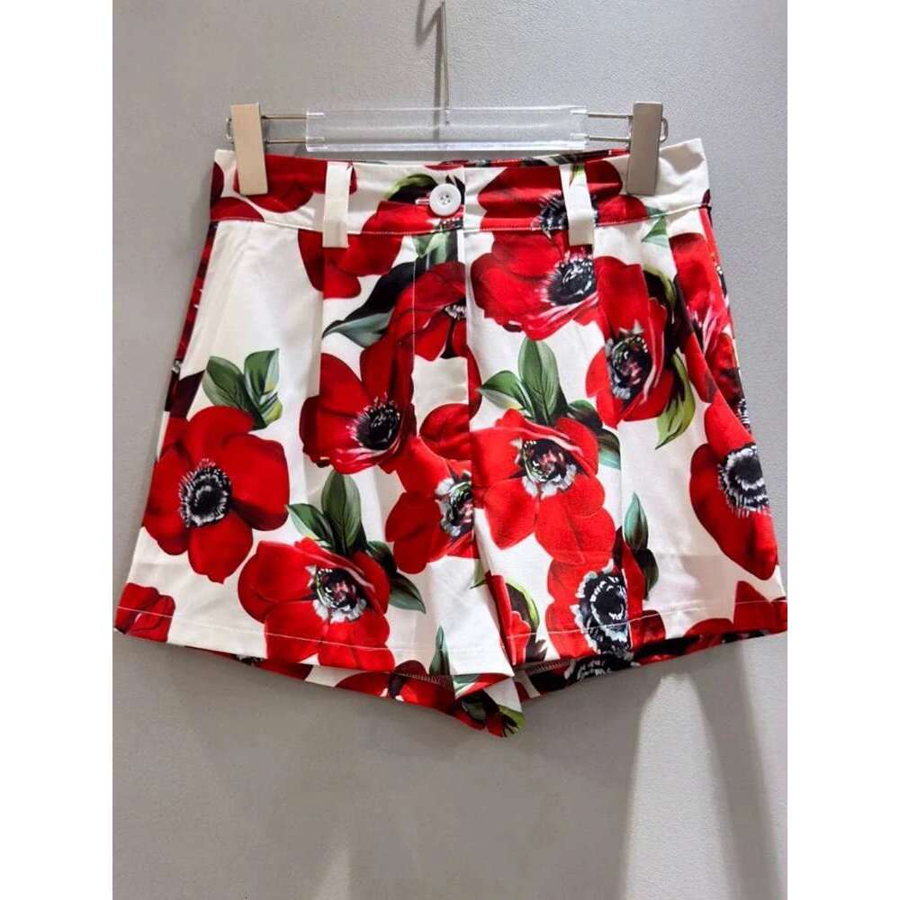 Retro Summer New Geometric Printing High Waist Straight Wide Leg Shorts Pocket Fashion Joker Casual Pants.