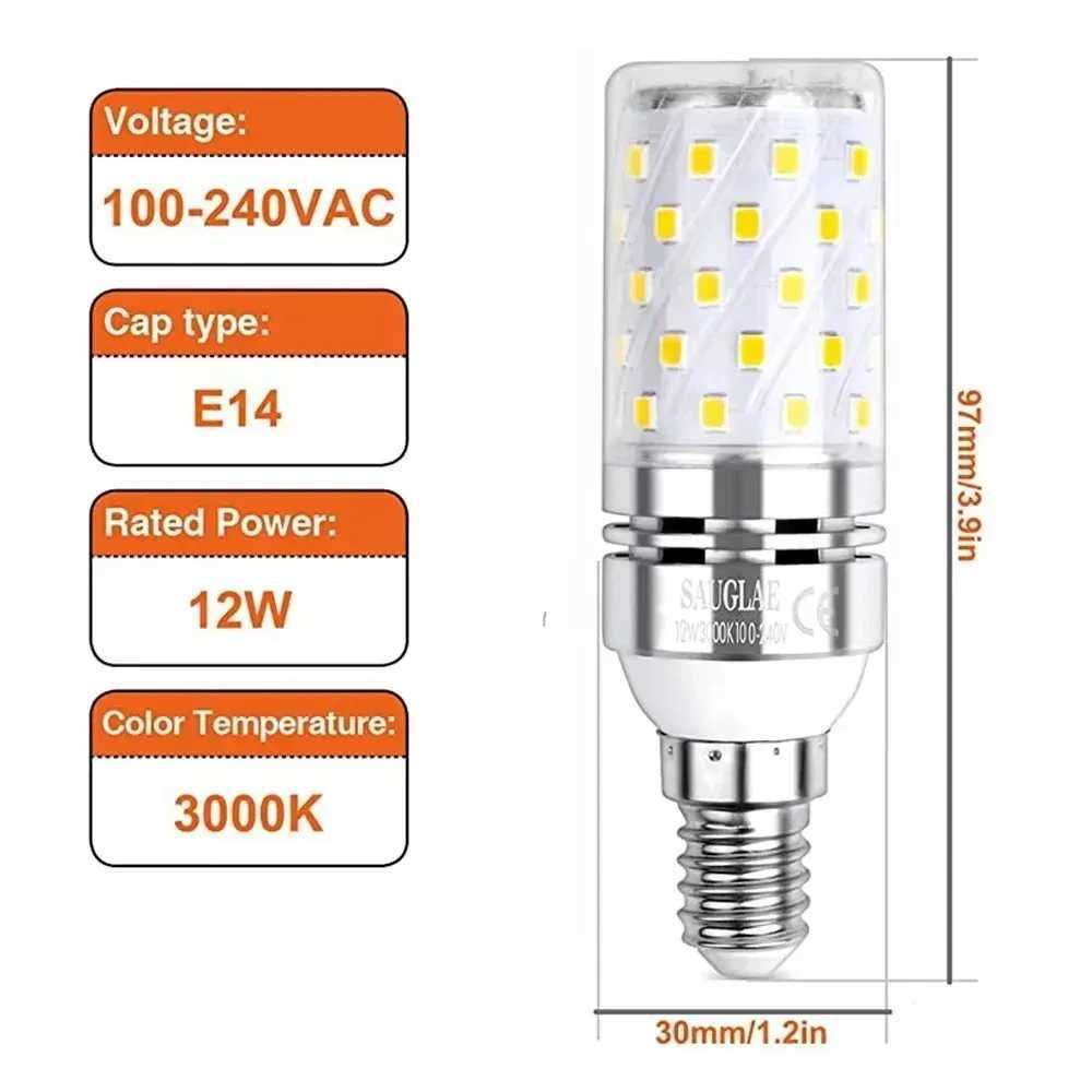Melery E14 LED Corn Light Bulbs 12W Lamp 1200W Incandescent Equivalent 6000K Daylight White Candelabra 1200Lm Edison Screw 3Pack C251115