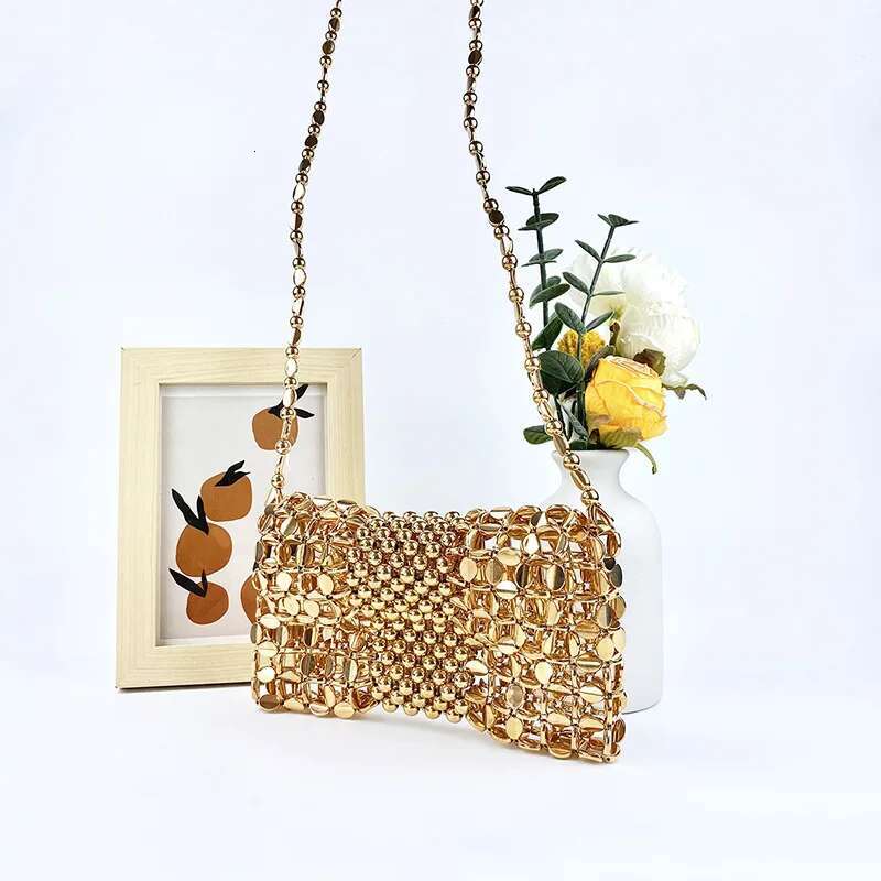 New Niche Design Gold Chain Mobile Phone Zero Wallet Women's Handmade Beaded Woven Crossbody Bag Lady Handbags