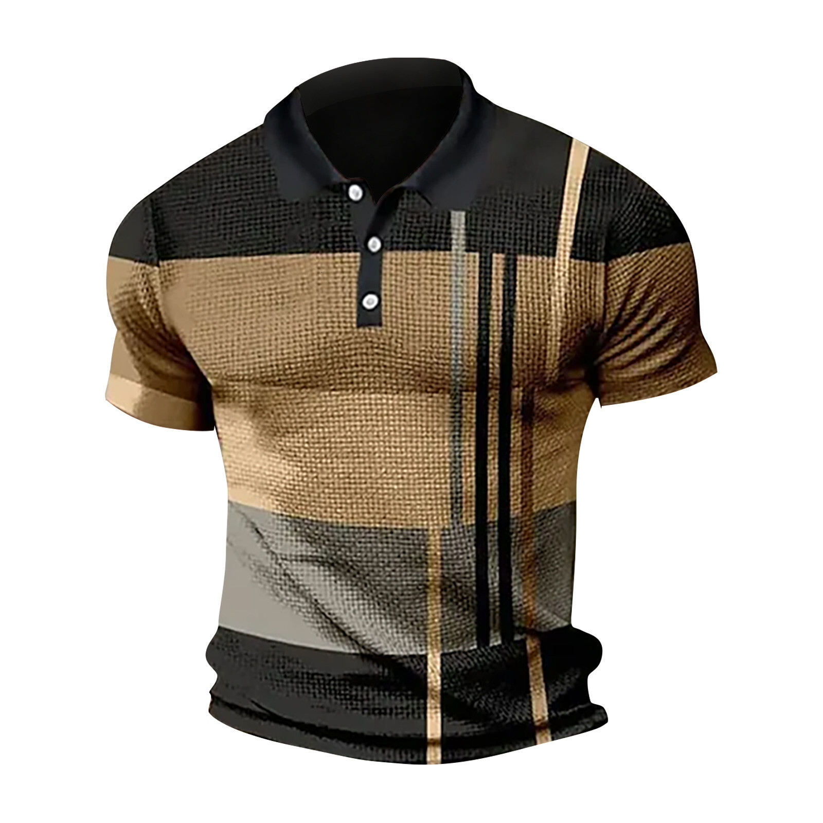 2025 Summer Fashion Printed Mens Polo Shirt Short Sleeve Color blocked Zipper T-shirt Top