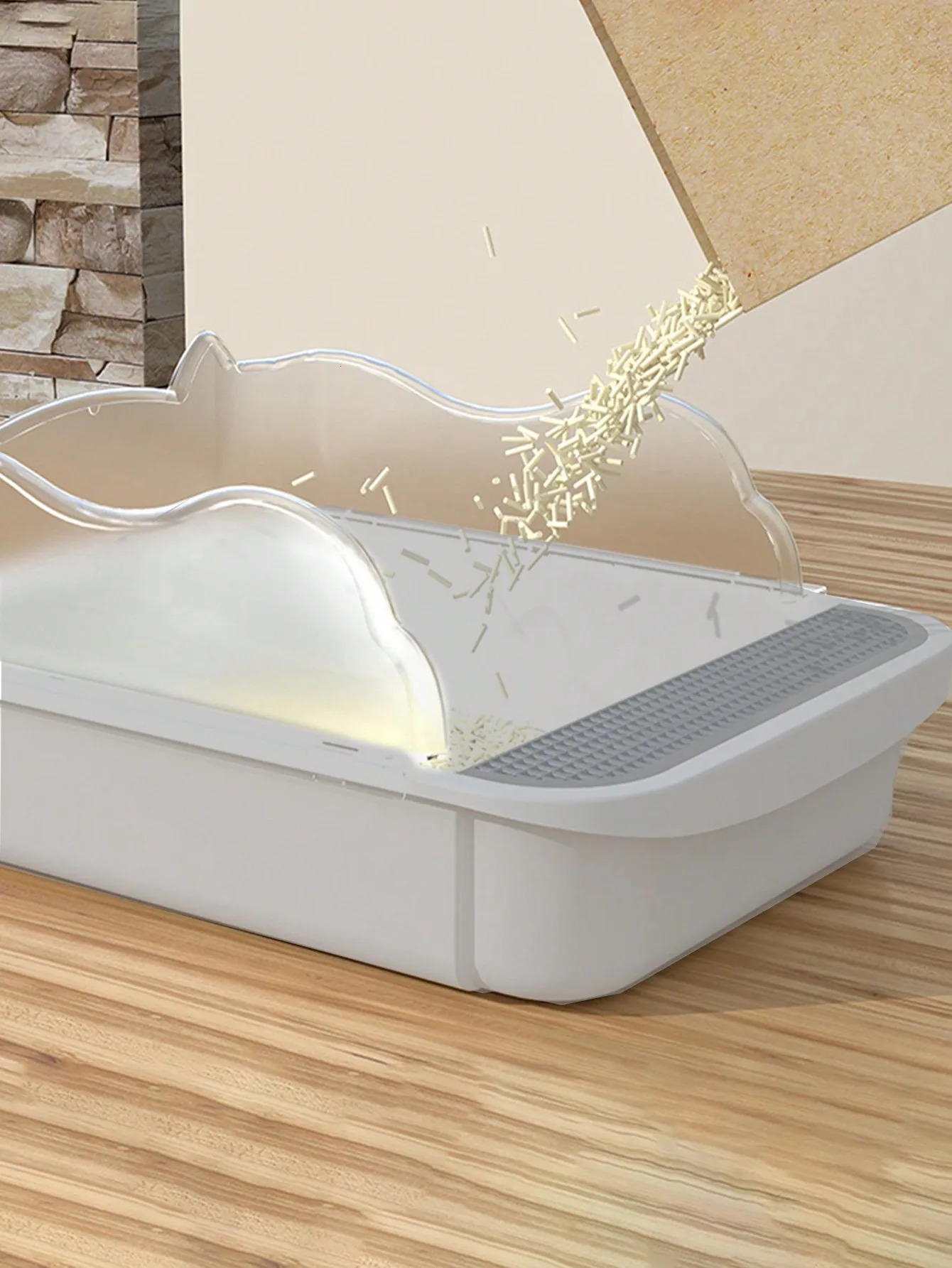 Semi-closed splash-proof litter box with litter scoop stylish semi-open pet litter box for cats easy to care for 250414