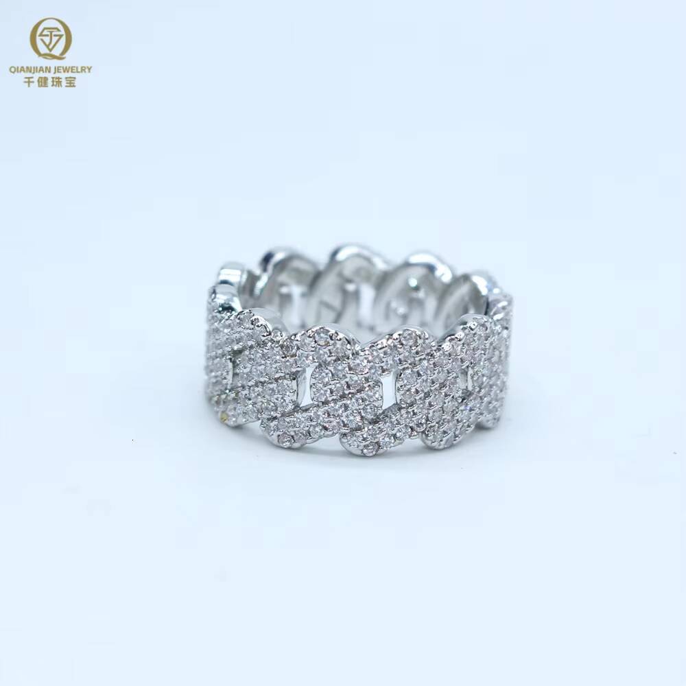 Pass Diamond Tester VVS Moissanite Cuban Ring Mens Wholesale Price Gold Plated 925 Sterling Silver Stock Jewelry Ring for Men