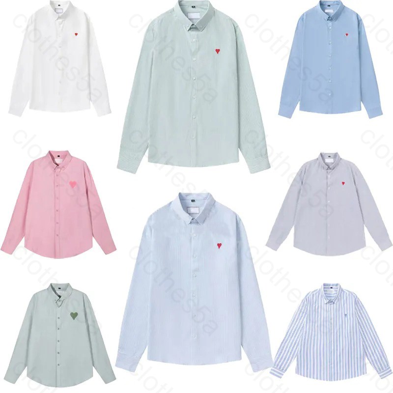 5A Luxury Designer Men Shirts Fashion Casual Business Social And Cocktail Shirt 2025 Love Heart Embroidered Striped Long Sleeve Shirt Solid Color Slim Fit Shirt