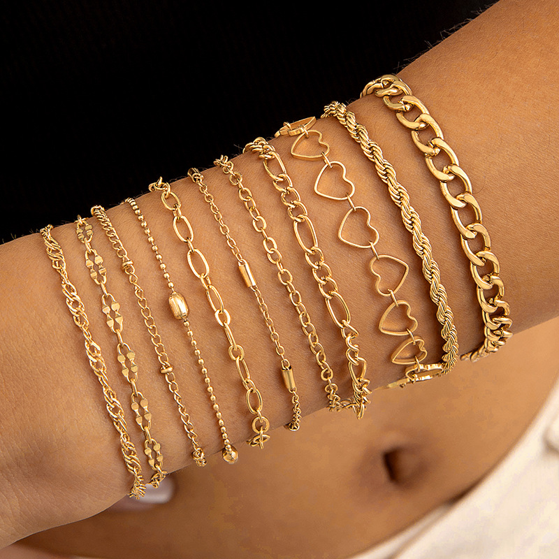 Gold Stackable Cuban Chain Set Women's Fashion Paper Clip Chain Bracelet Gold Plated Adjustable Bracelet Holiday Gift Women's Jewelry Gift