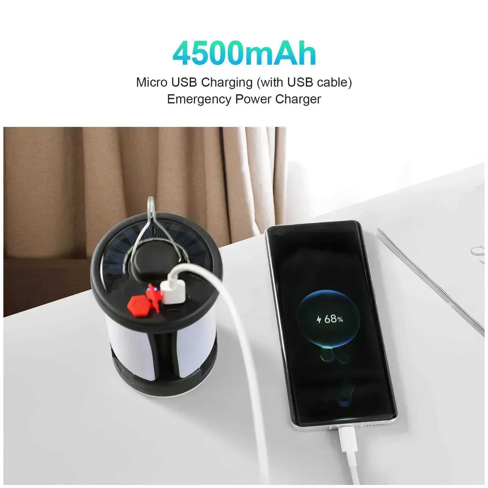 Camping Light Powerful Solar LED Lamp 4500mAh Rechargeable 1000LM Emergency Power Bank Foldable 6 Light Mode for Camping Fishing M251115