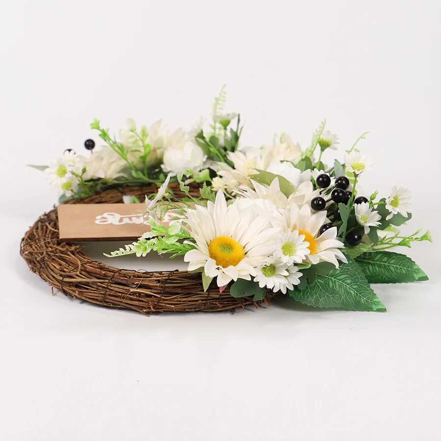 YeeNanee Spring Artificial Sunflower Wreath for Front Door Green Eucalyptus Wreaths with Welcome Sign Wall Window Outdoor DecorM251115