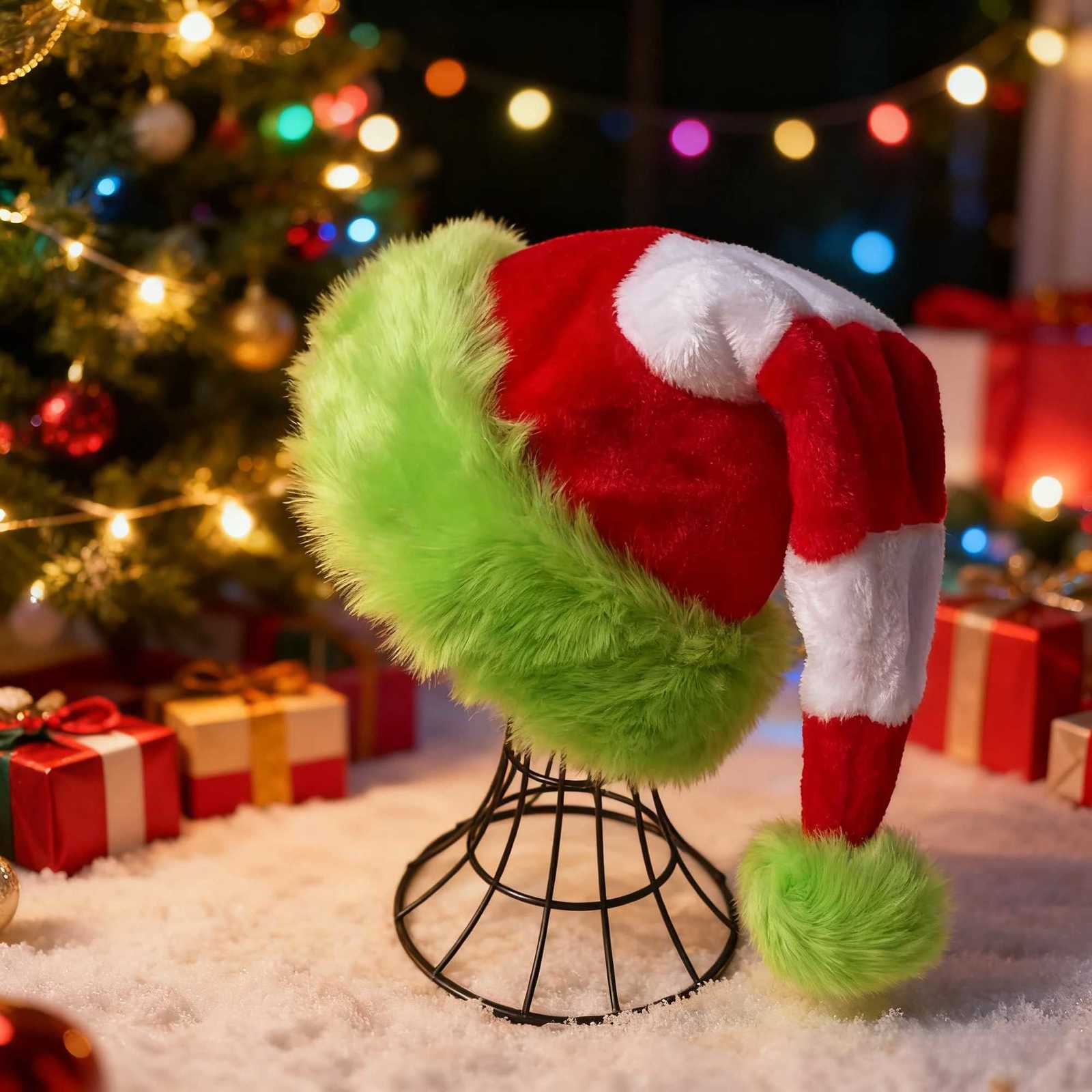 Christmas Plush Santa Hat Grinch/Rainbow Style Festive Hat Funny Xmas Party Headwear Decor for Holiday Celebrations Y251115
