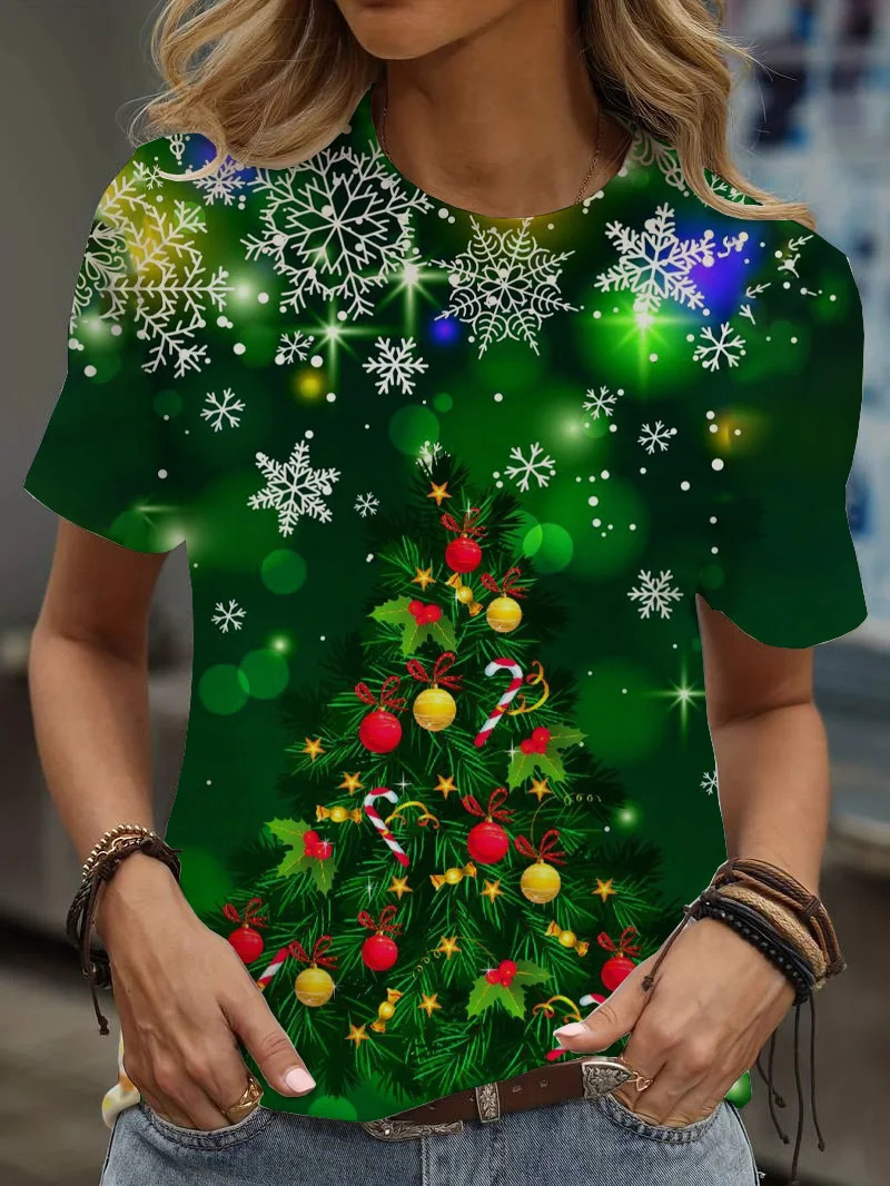 Christmas Camisetas Ropa De Mujer Ofertas 3D Printed Tshirt Flower Cartoon 2025 Summer Womens Clothing 250407