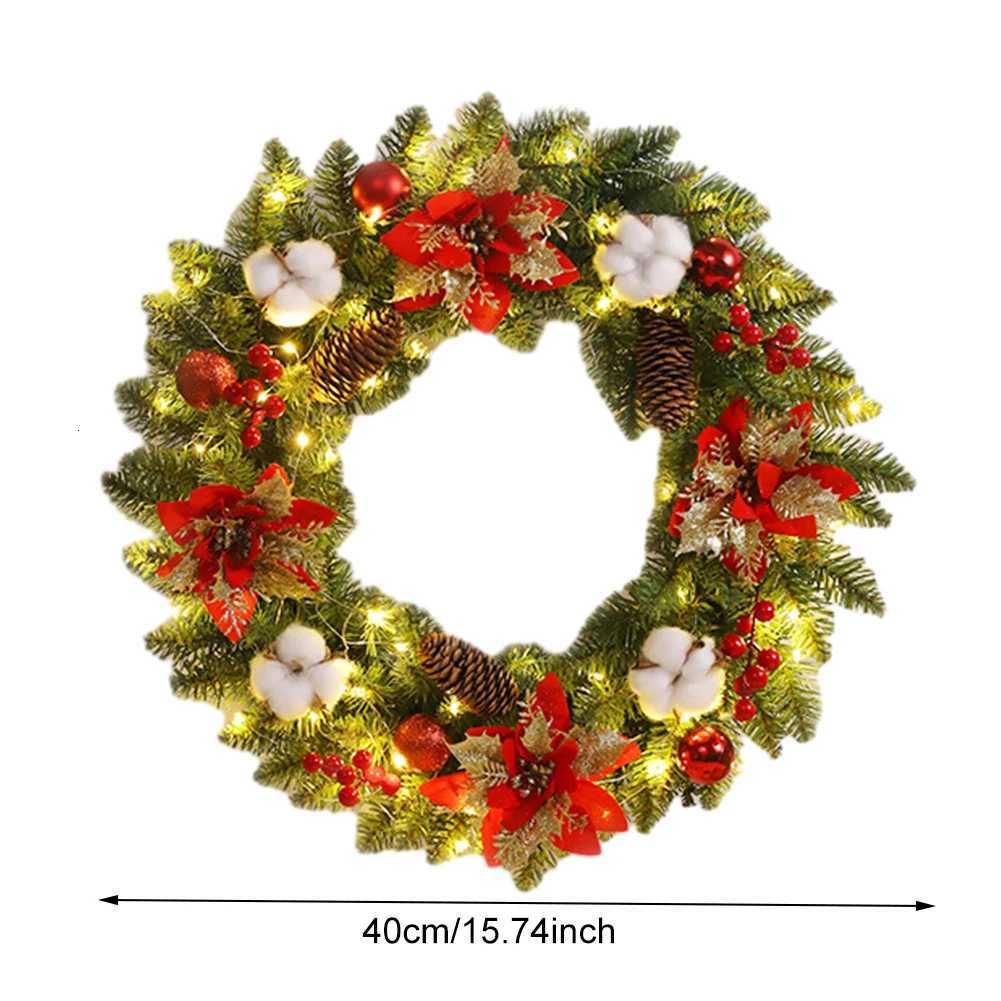 Christmas Door Decor Wreaths with Spruce Pine Cones Berry Ball 40CM Garland Decoration Realistic PVC Light Up for Indoor OutdoorM251115
