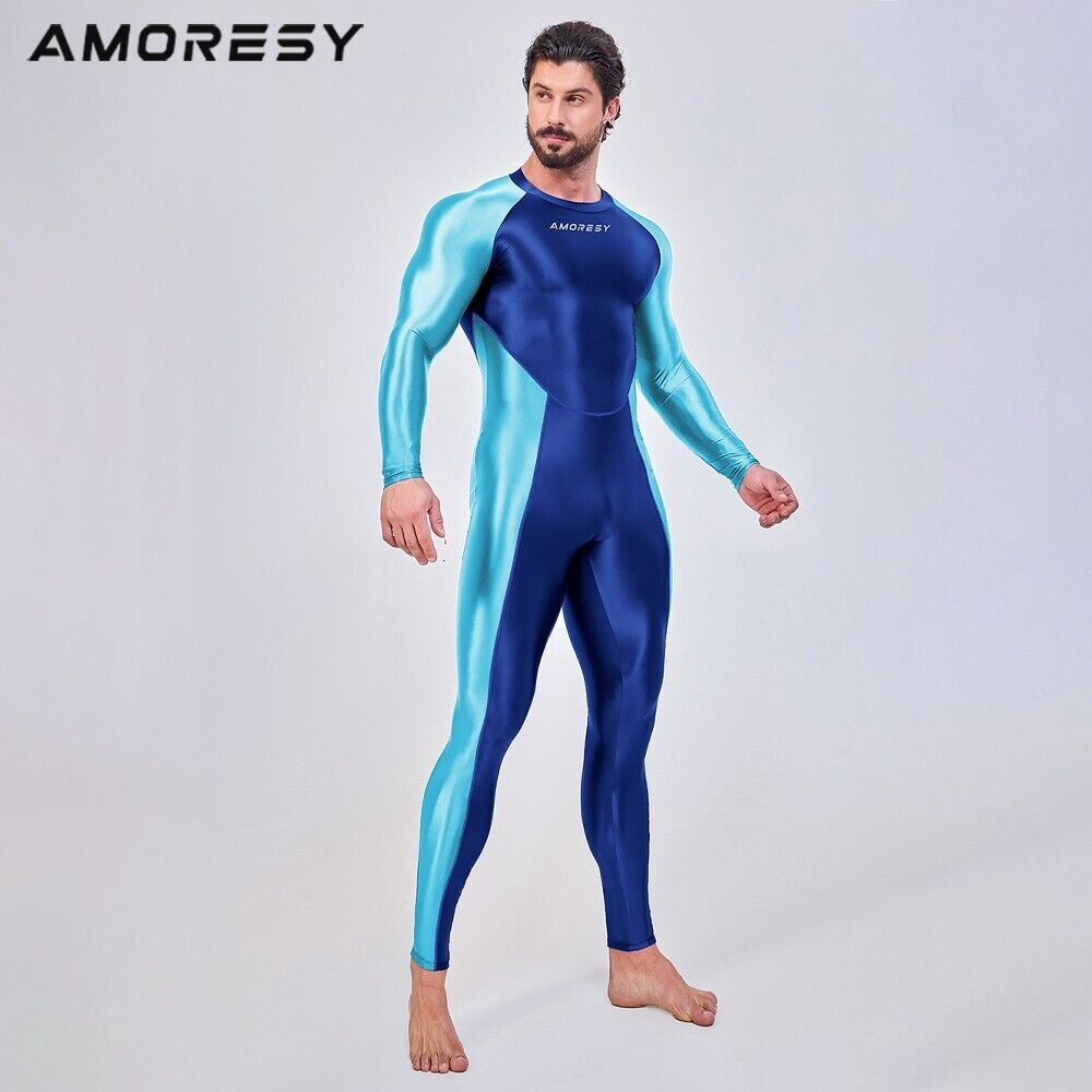 Men's Shiny AMORESY Glossy Bodysuit Jupsuits Fiess Overalls Sportswear Tights