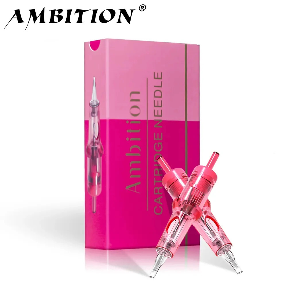 AMBITION Pink Tattoo Cartridge Needles 0.2mm 0.25mm 0.m 0.35mm Round Liner Mix Needle 1rl 3rl 5rl Wireless Tattoo Machine 250409