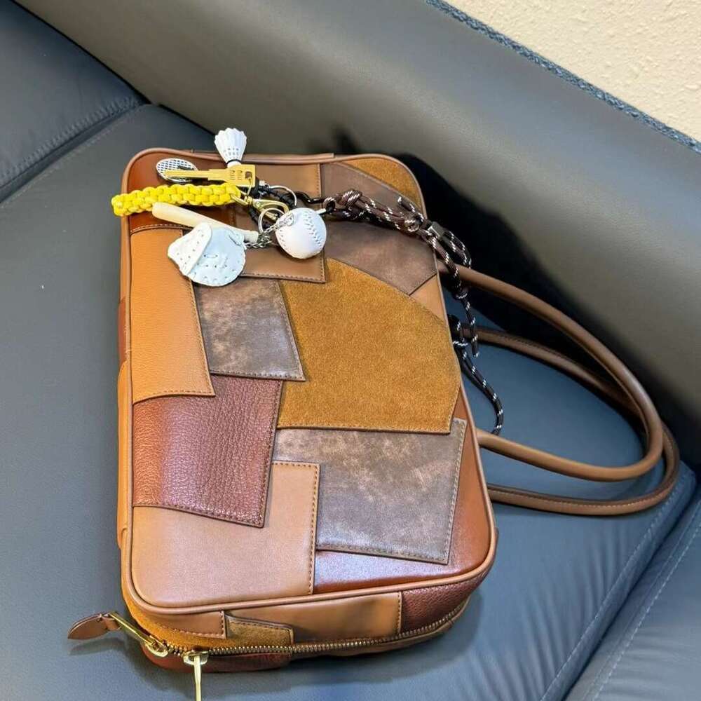 Mm Women's Bags Autumn New Leather Splicing Used Bowling Small Square Bag Mini Hanging Decoration Color Blocked Single Shoulder Handbag
