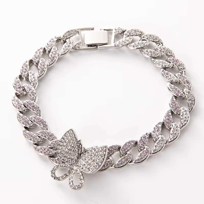 DHcollection 2025 Hip Hop Iced Pink Dia Cuban Chain Butterfly Men's and Women's Bracelet