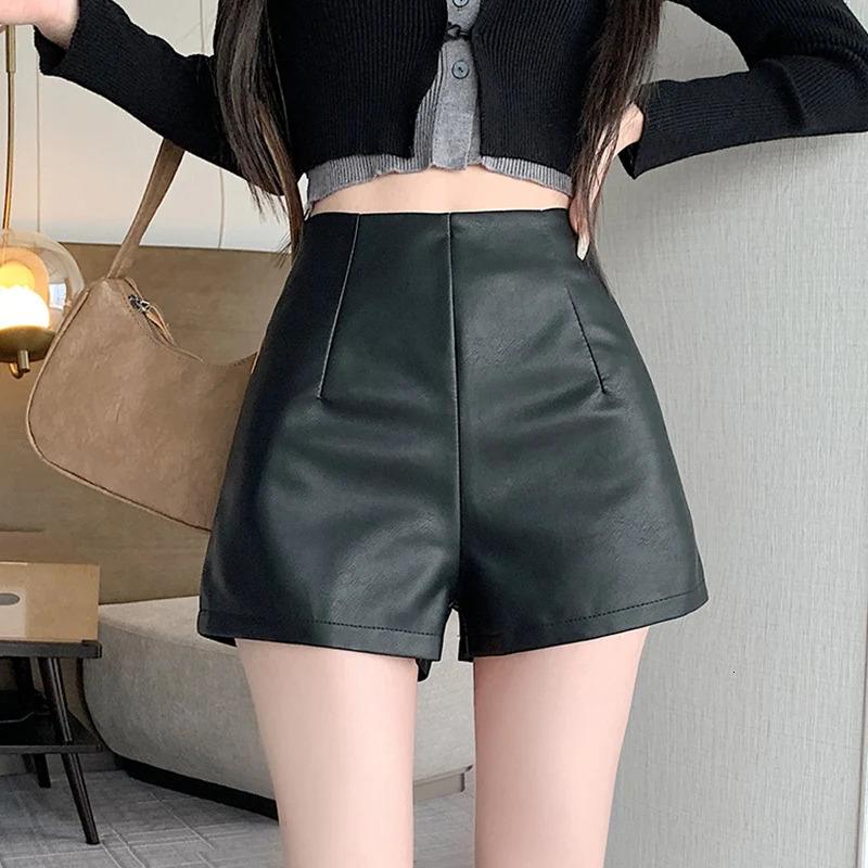 Black Sexy Thicken Pu Shorts Women Clothing High Waisted Winter Faux Leather Short Pants For Boots 250415
