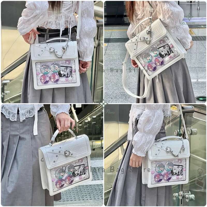 Y2k Women Gothic Backpack Kawaii Ita Fashion Shoulder Cute Girls Transparent Pocket Crossbody Bag New DIY Badge Knapsack
