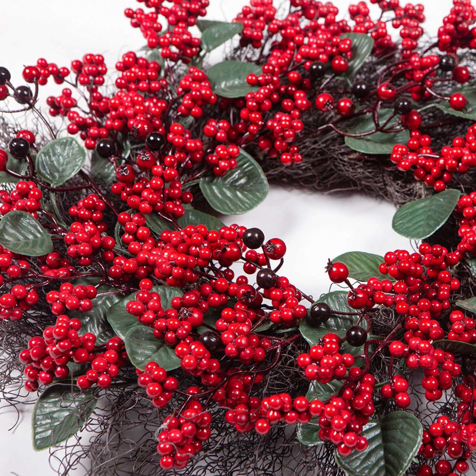 Christmas Decoration Wreaths for Front Door Handmade Cypress Leaf Red Berry Pine Wreath Xmas Home Wall Window Decor 2025M251115