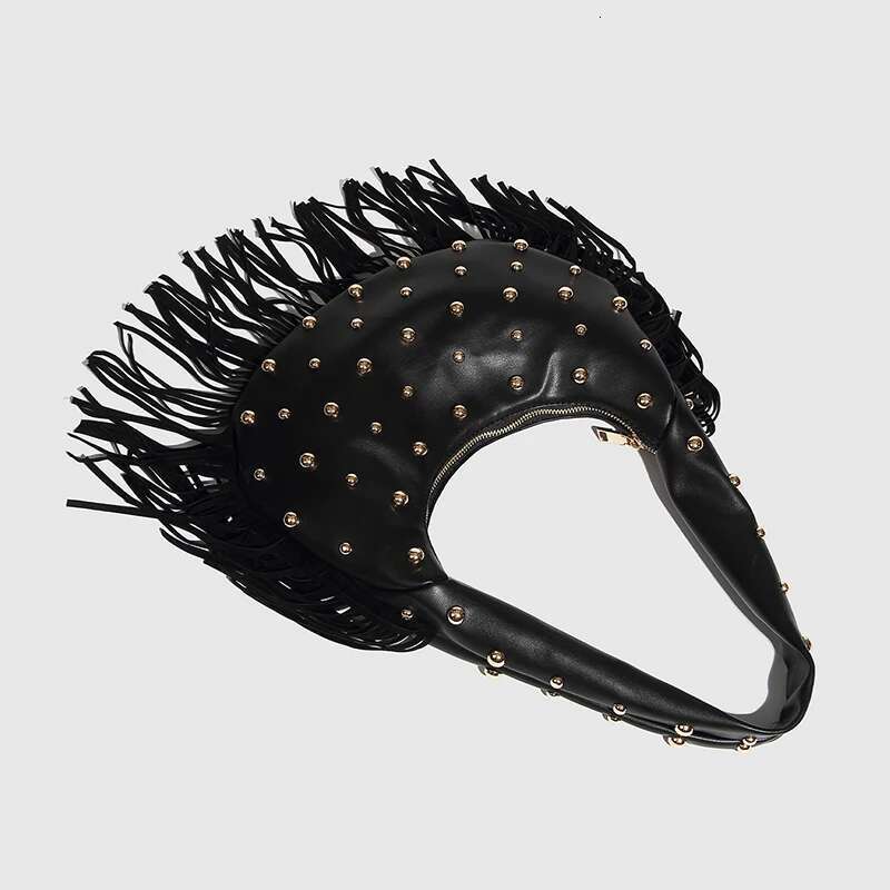 Brand Design Tassel Rivet Handbag Retro Shoulder High Quality Pu Leather Messenger Bag Ladies Large Capacity Armpit Bag