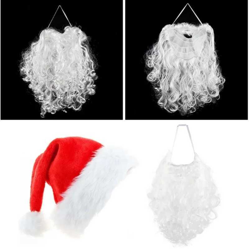 Santa Claus Long Curly Beard Adult Beard White Fake Beard and Santa Hat New Year Party Christmas Decoration Cosplay Prop Set Y251115