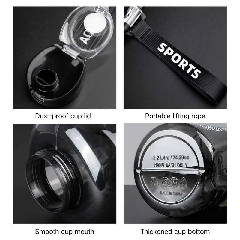 1200ml Large Capacity Sports Water Bottle With Straw Leakproof Plastic Drinking Bottles Outdoor Travel Hiking Gym Jugs BBA FreeW251114