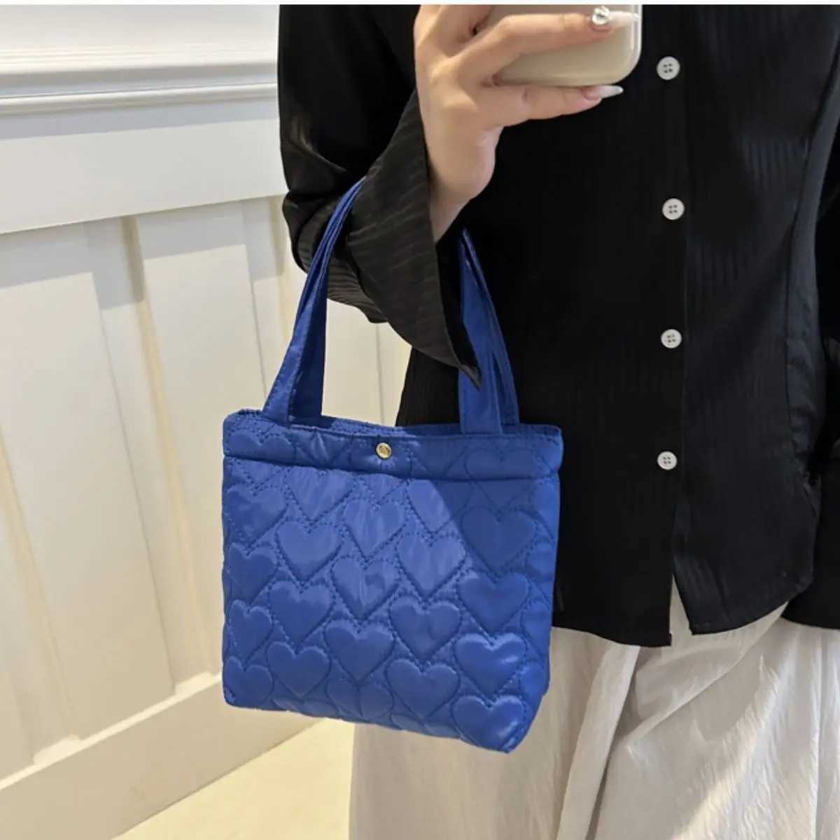 Large-Capacity Personalised Elegant Tote Bag Korean-Style Girlish Literary Solid-Colour Student Handbag Single-Shoulder BagW251115